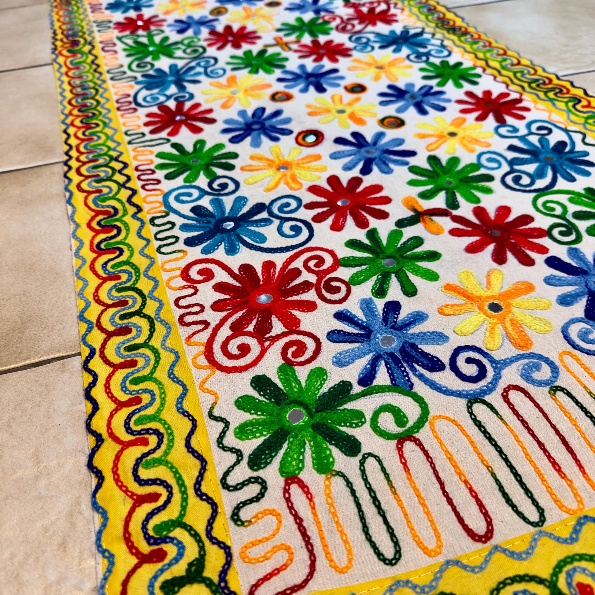 Embroidered Table Runner with Elephant or Floral Design - JayKayBoutiqueOnline