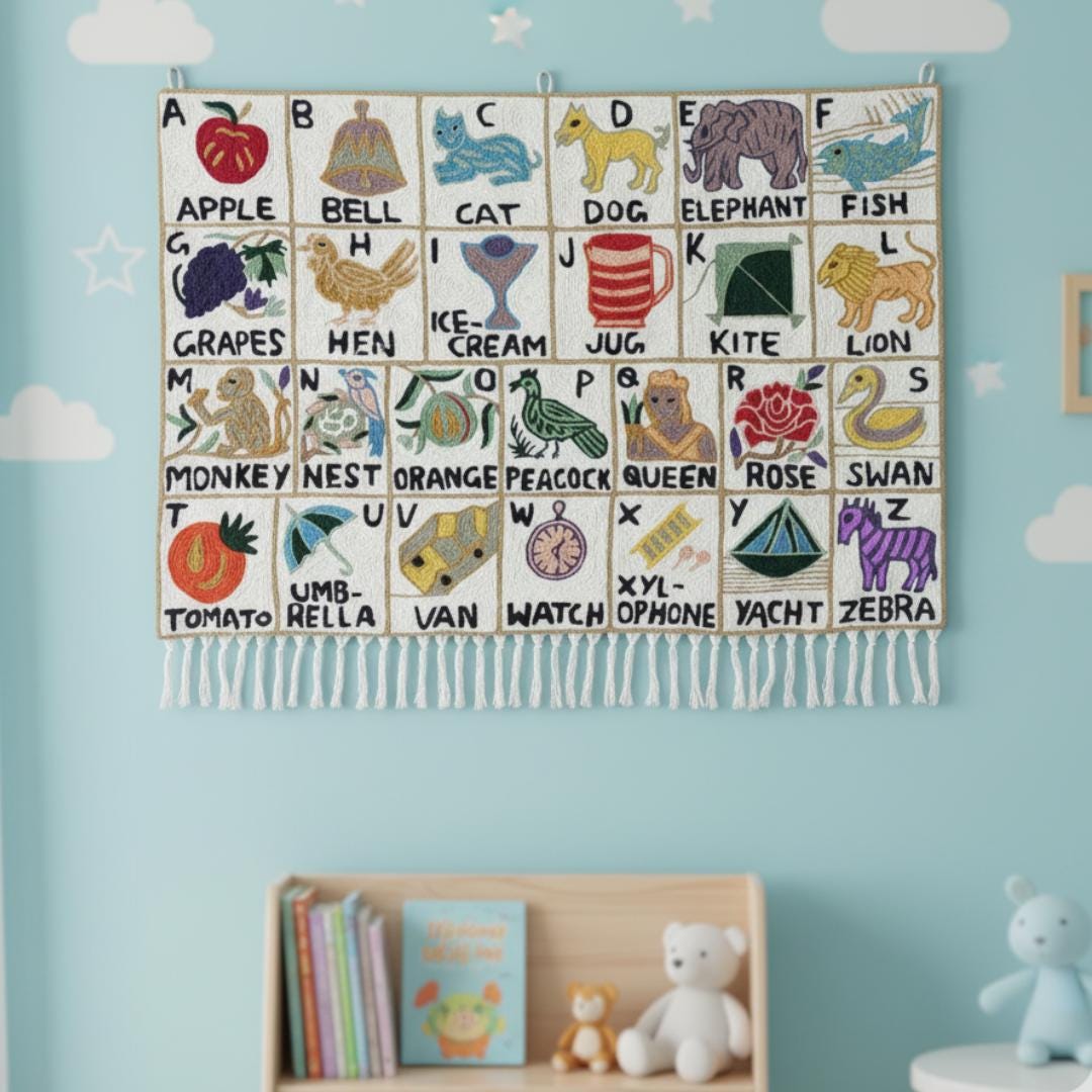 Embroidered Alphabet Tapestry Wall Hanging with Animals - JayKayBoutiqueOnline