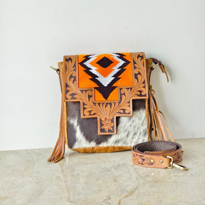 Hand Tooled Leather Cowhide Shoulder Bag - JayKayBoutiqueOnline