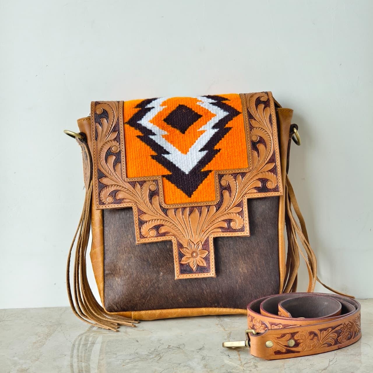 Hand Tooled Leather Cowhide Shoulder Bag - JayKayBoutiqueOnline