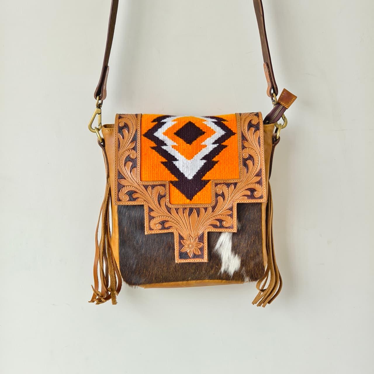 Hand Tooled Leather Cowhide Shoulder Bag - JayKayBoutiqueOnline