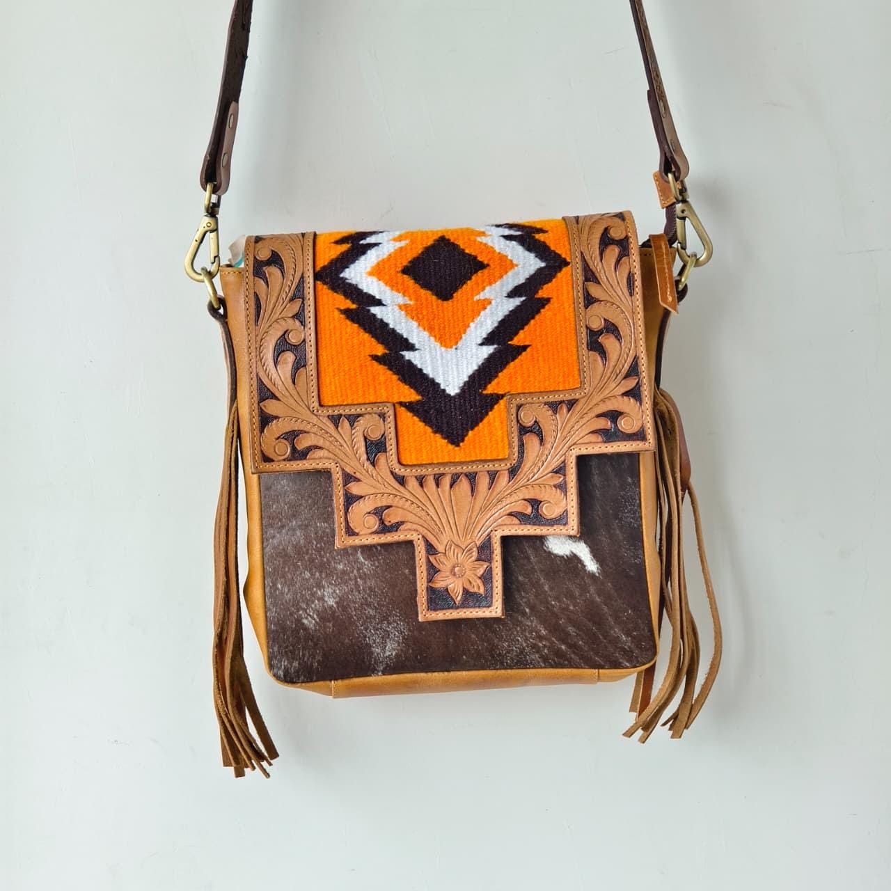 Hand Tooled Leather Cowhide Shoulder Bag - JayKayBoutiqueOnline