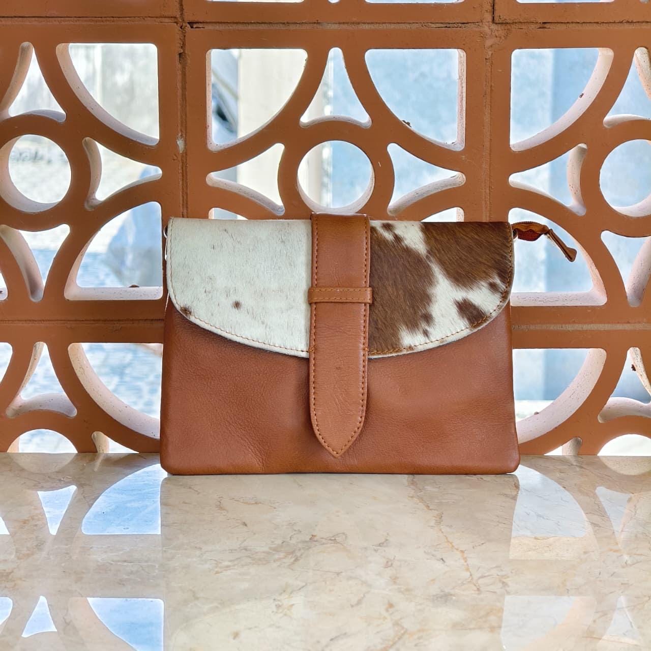 Leather Cowhide Crossbody Clutch Bag with Detachable Strap - JayKayBoutiqueOnline