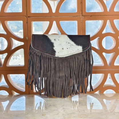 Suede Fringed Clutch Crossbody Bag with Detachable Strap - JayKayBoutiqueOnline