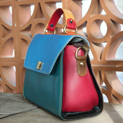 Coloured Leather Top Handle Leather Handbag with Animal Print Hide Options - JayKayBoutiqueOnline