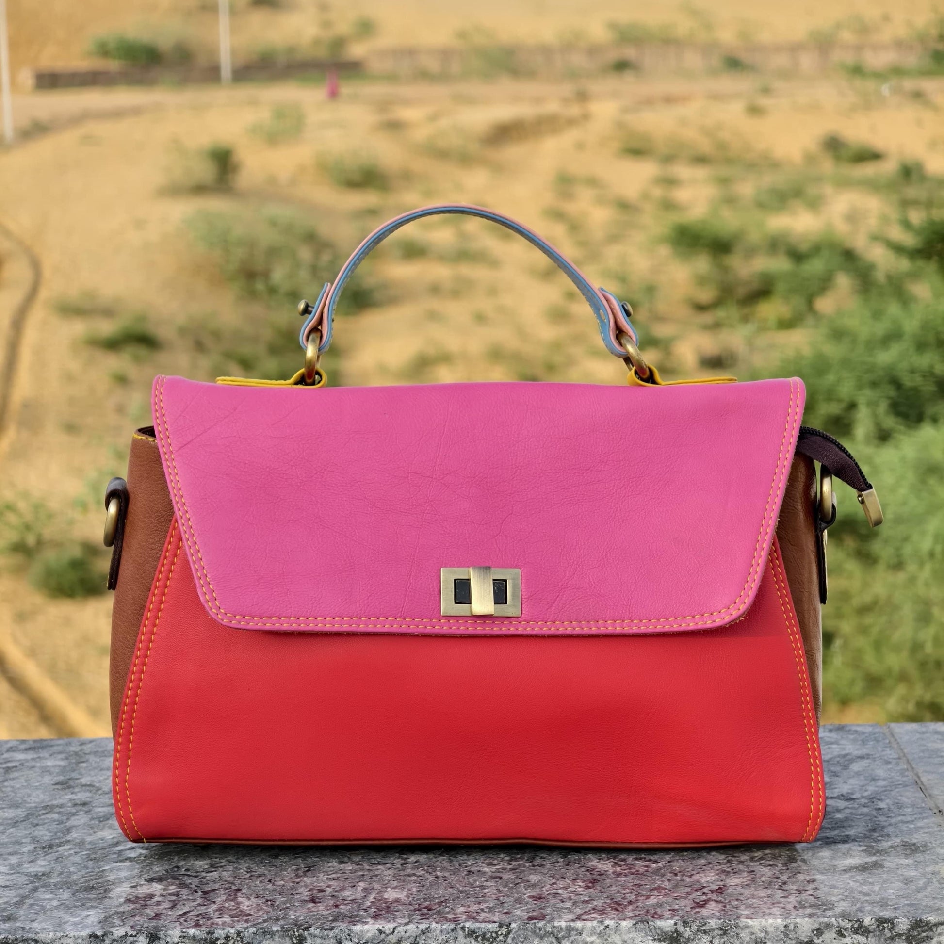 Coloured Leather Top Handle Leather Handbag with Animal Print Hide Options - JayKayBoutiqueOnline