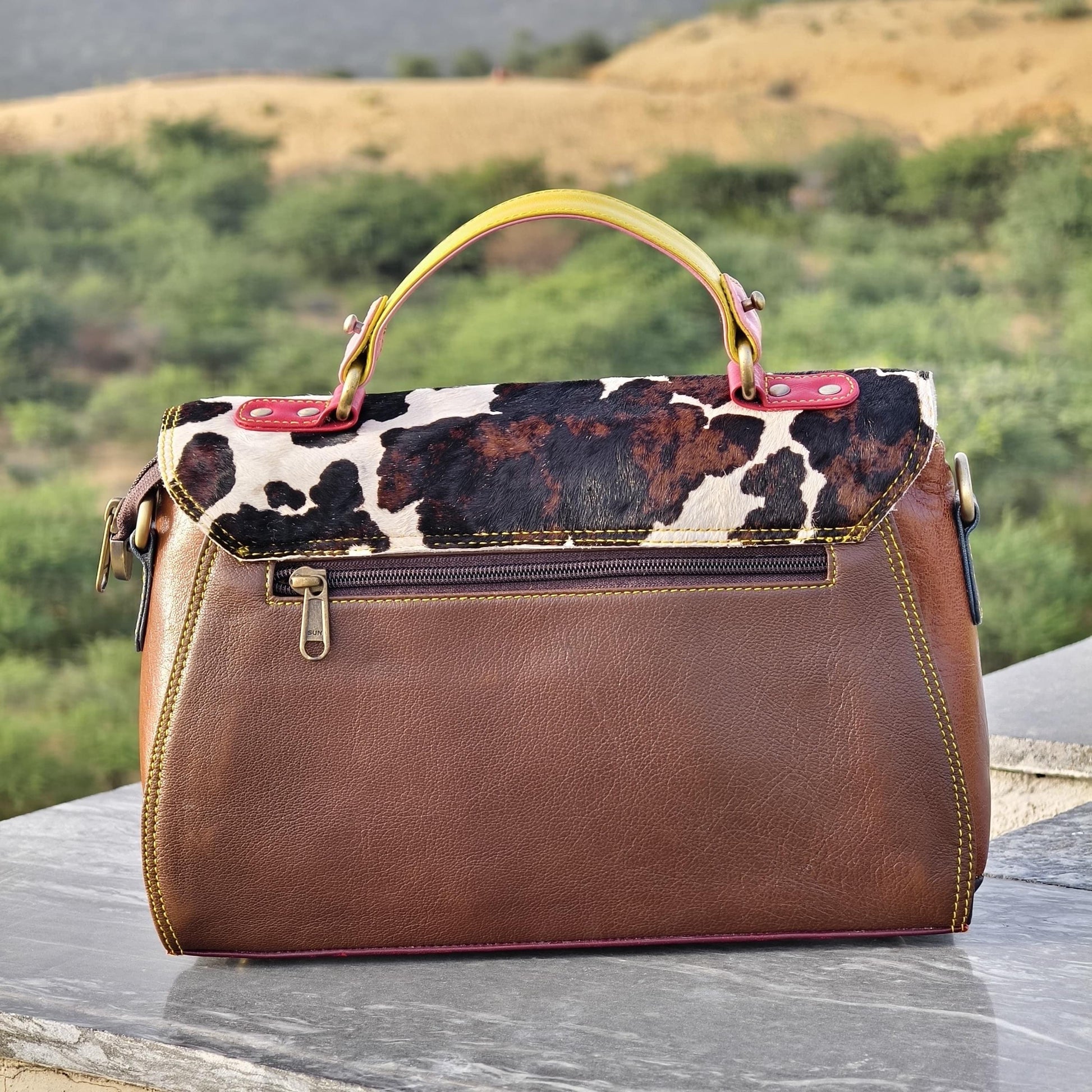 Coloured Leather Top Handle Leather Handbag with Animal Print Hide Options - JayKayBoutiqueOnline