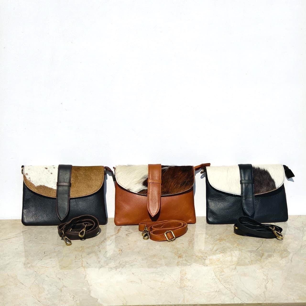 Leather Cowhide Crossbody Clutch Bag with Detachable Strap - JayKayBoutiqueOnline