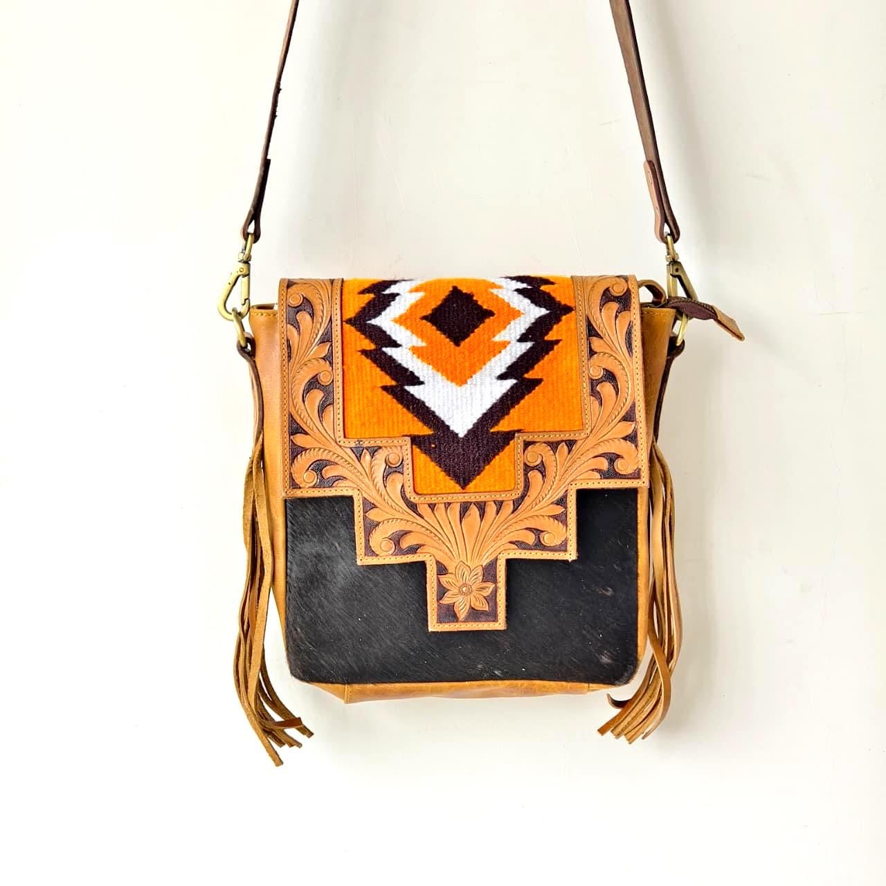 Hand Tooled Leather Cowhide Shoulder Bag - JayKayBoutiqueOnline