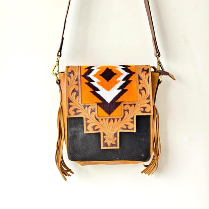 Hand Tooled Leather Cowhide Shoulder Bag - JayKayBoutiqueOnline