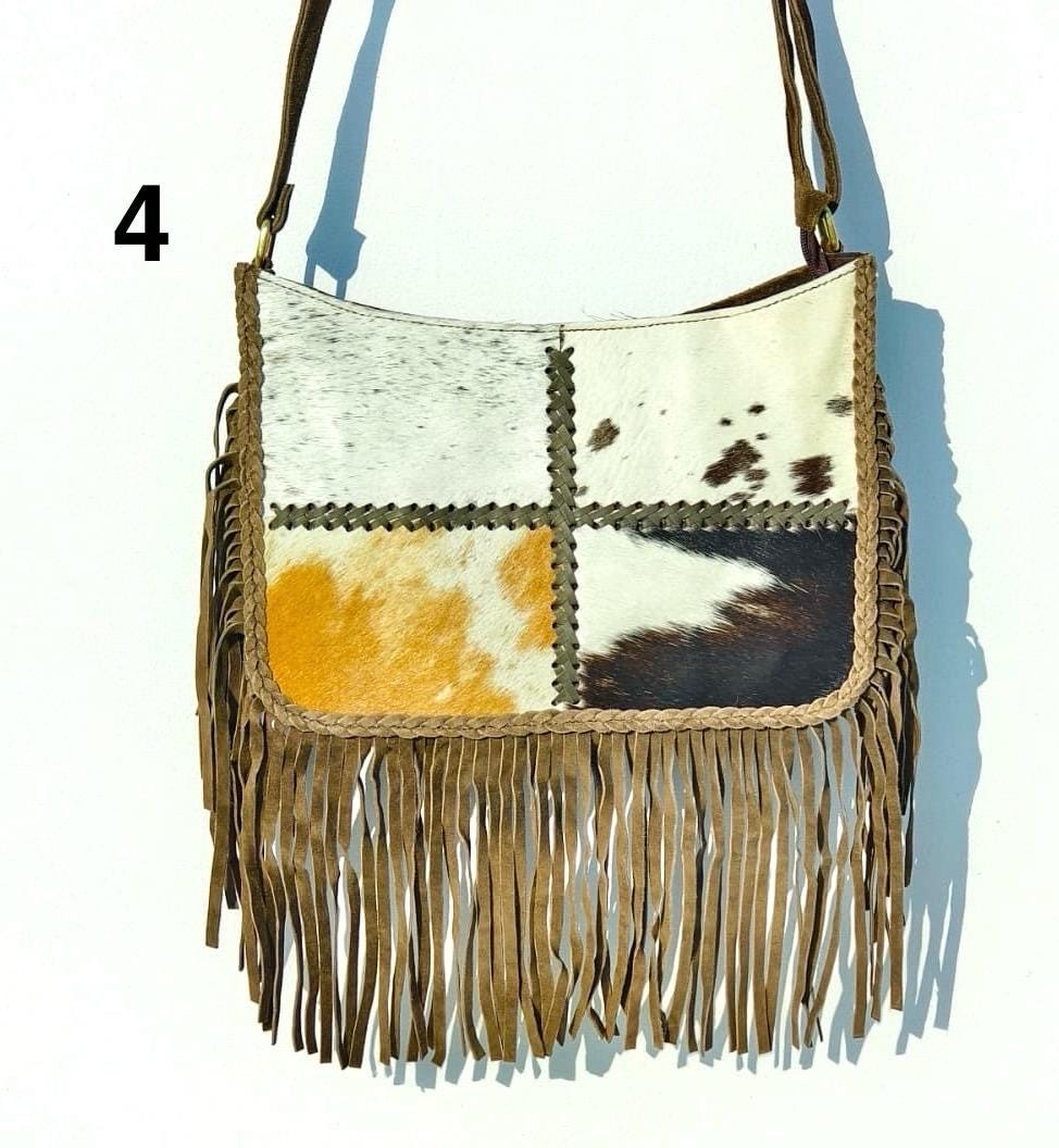 Handcrafted Cowhide & Suede Crossbody Fringe Bag - JayKayBoutiqueOnline