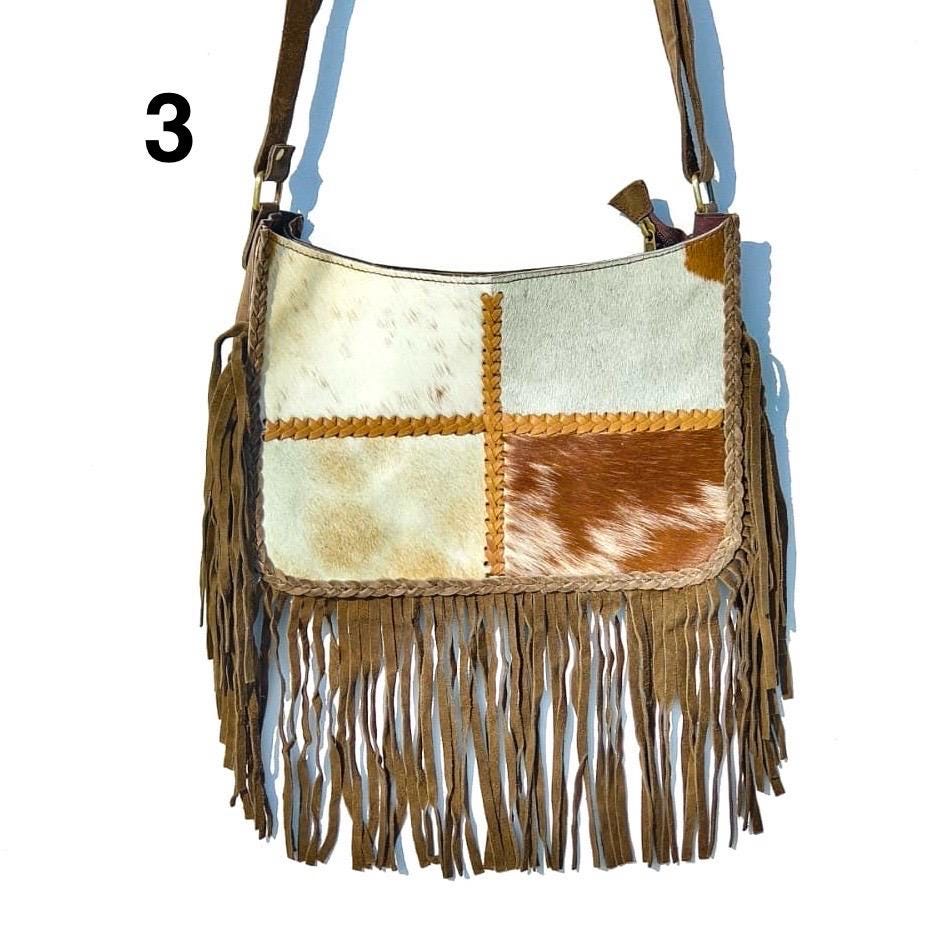 Handcrafted Cowhide & Suede Crossbody Fringe Bag - JayKayBoutiqueOnline