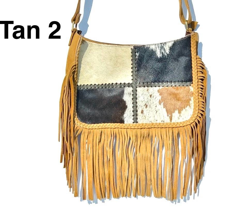 Handcrafted Cowhide & Suede Crossbody Fringe Bag - JayKayBoutiqueOnline