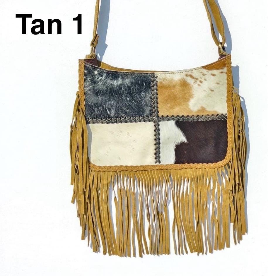 Handcrafted Cowhide & Suede Crossbody Fringe Bag - JayKayBoutiqueOnline