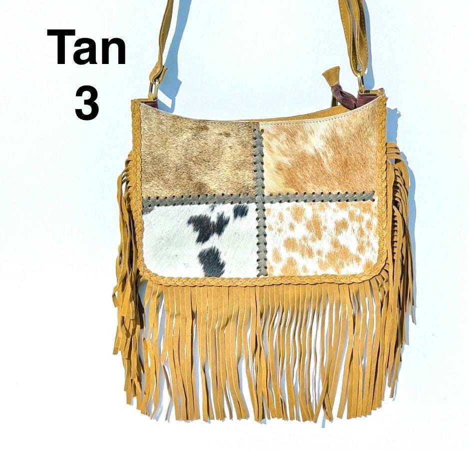 Handcrafted Cowhide & Suede Crossbody Fringe Bag - JayKayBoutiqueOnline