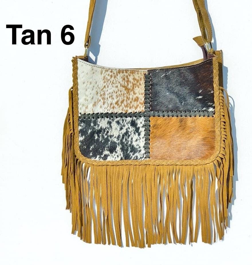Handcrafted Cowhide & Suede Crossbody Fringe Bag - JayKayBoutiqueOnline
