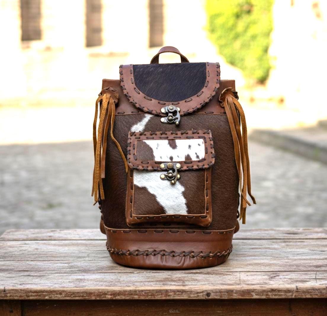 Cowhide and Leather Hand Made Fringe Backpack: Boho Back Pack, – JayKay Boutique