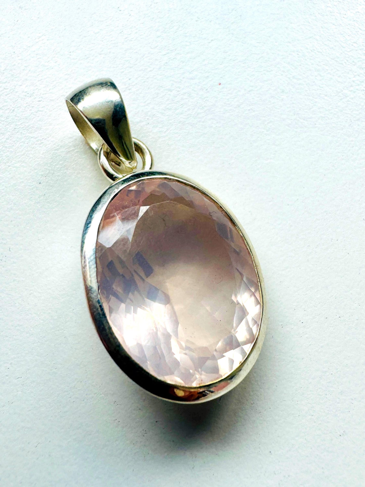 Handmade Rose Quartz Oval Pendant | 925 Sterling Silver Pendant | Silver Pendant | Crystal Pendant | Anniversary Gift | Gift of Love - JayKayBoutiqueOnline