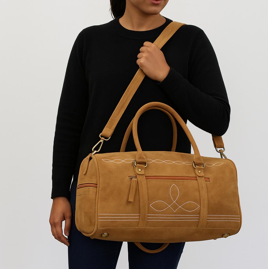 Western Boot Stitch Suede Duffle Bag - JayKayBoutiqueOnline