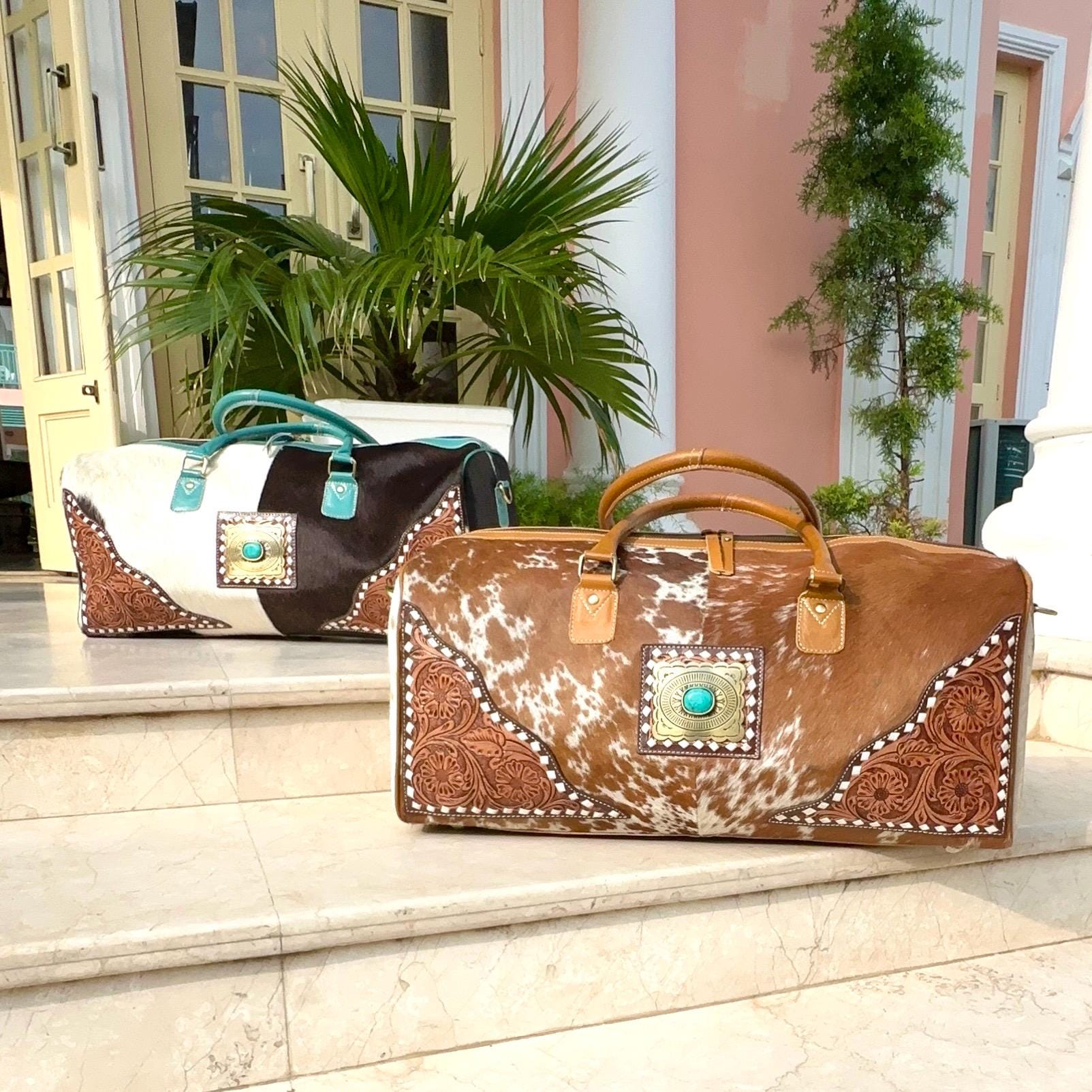 Western Style Leather Duffle Bag with Hide - JayKayBoutiqueOnline