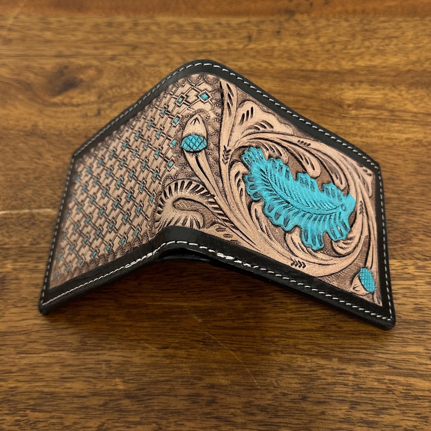 Hand Carved Leather Bi-Fold Wallet - JayKayBoutiqueOnline