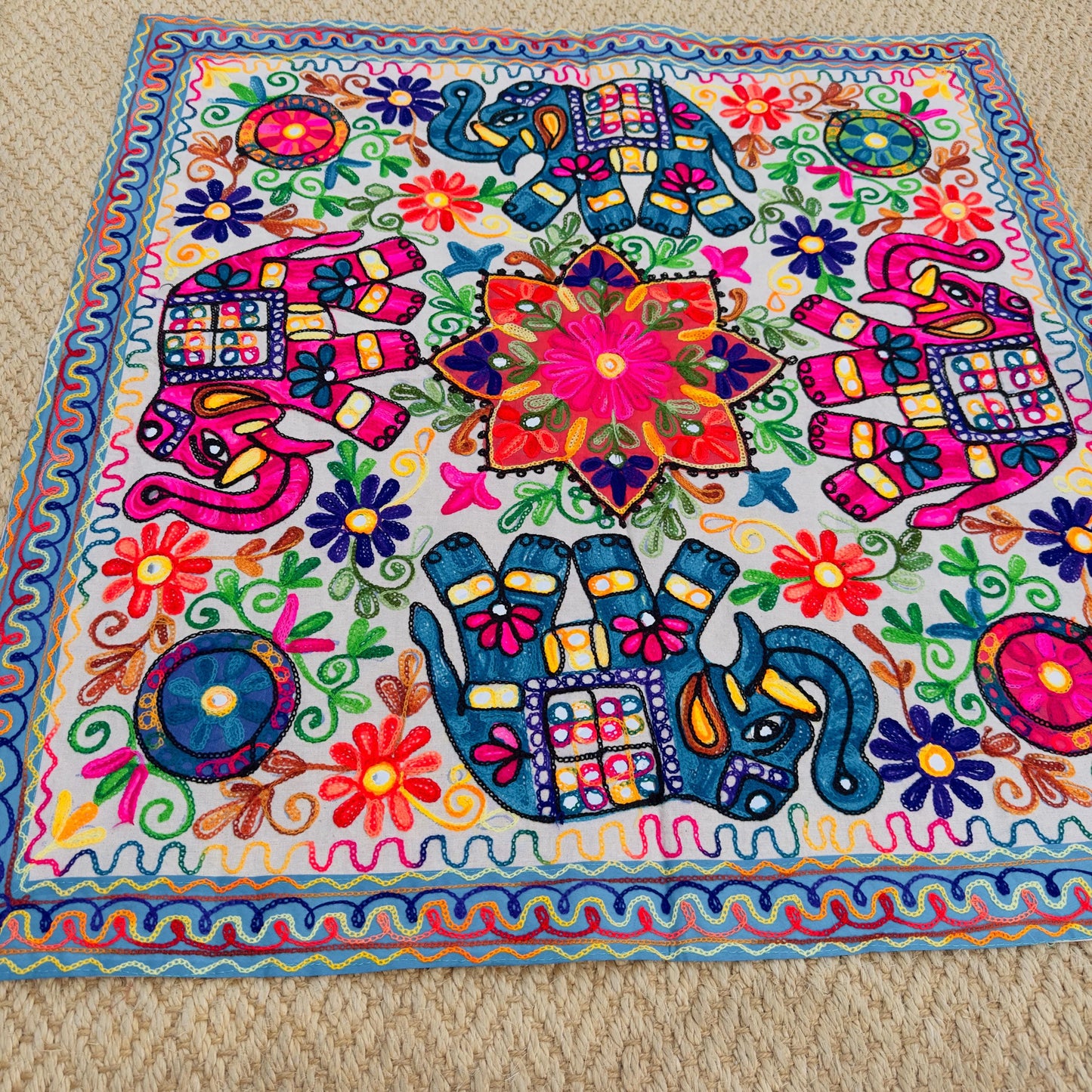 Elephant Floral Hand Embroidered Tablecloth or Wall hanging - JayKayBoutiqueOnline