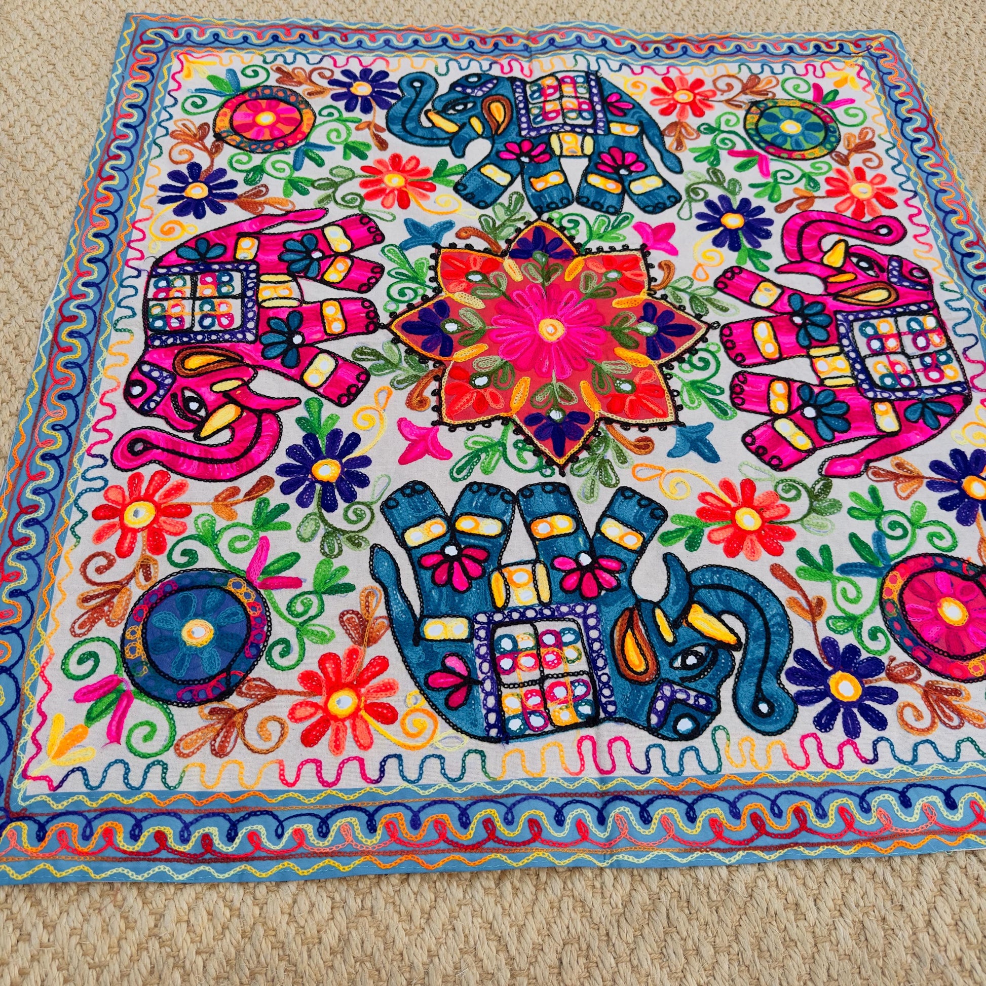 Elephant Floral Hand Embroidered Tablecloth or Wall hanging - JayKayBoutiqueOnline