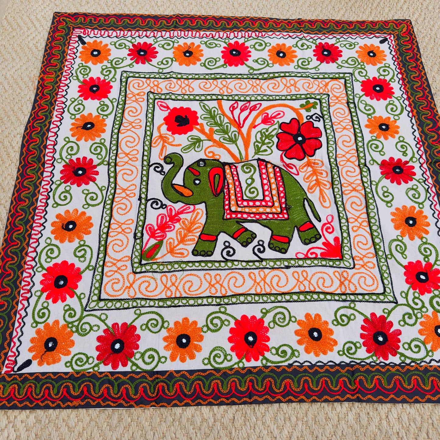 Elephant Floral Hand Embroidered Tablecloth or Wall hanging - JayKayBoutiqueOnline