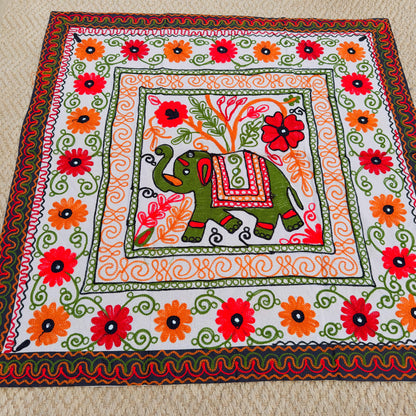 Elephant Floral Hand Embroidered Tablecloth or Wall hanging - JayKayBoutiqueOnline