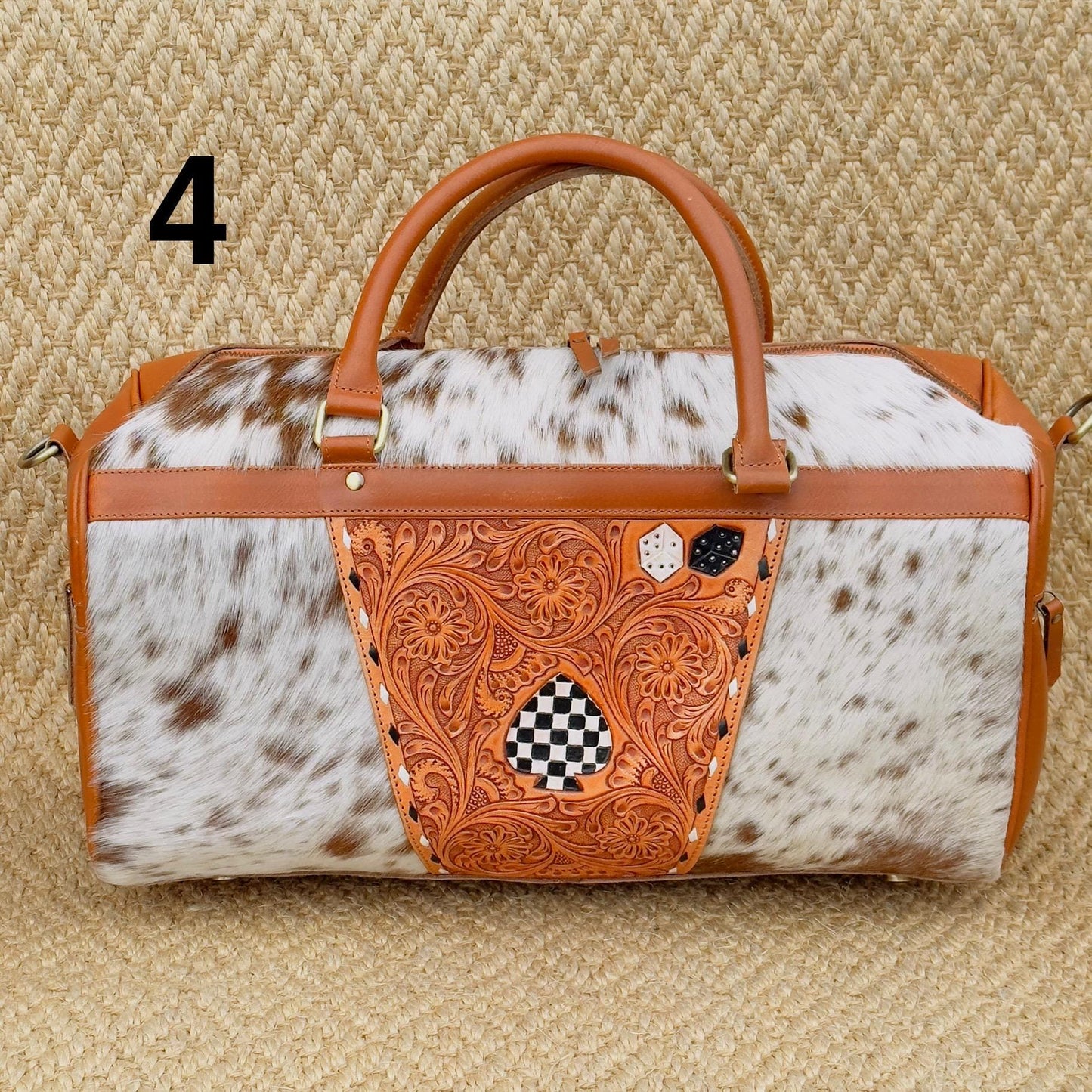 Hide & Leather Duffle Bag with Tooled Detailing in Black or Tan - JayKayBoutiqueOnline