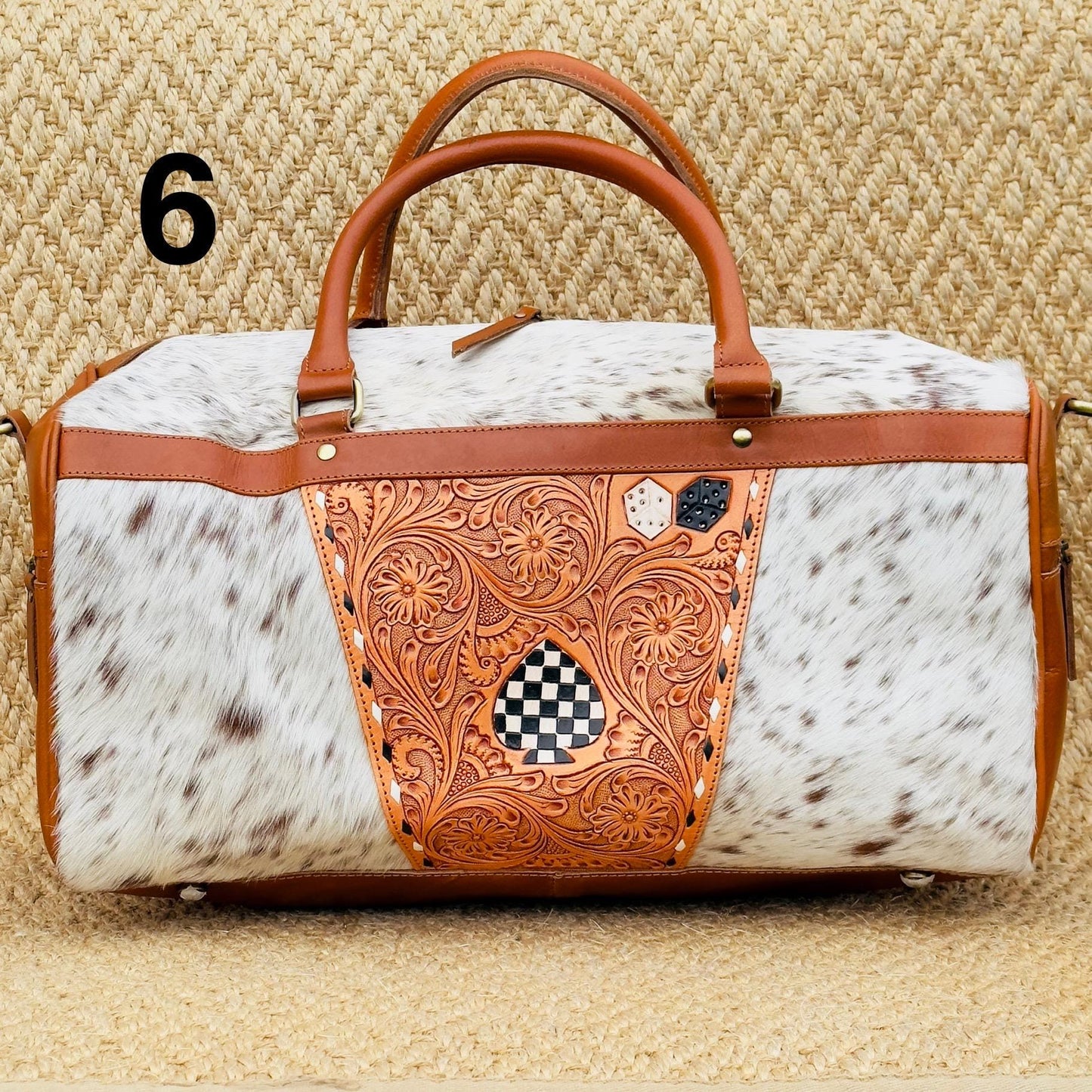 Hide & Leather Duffle Bag with Tooled Detailing in Black or Tan - JayKayBoutiqueOnline