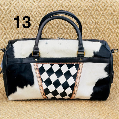 Hide & Leather Duffle Bag with Tooled Detailing in Black or Tan - JayKayBoutiqueOnline