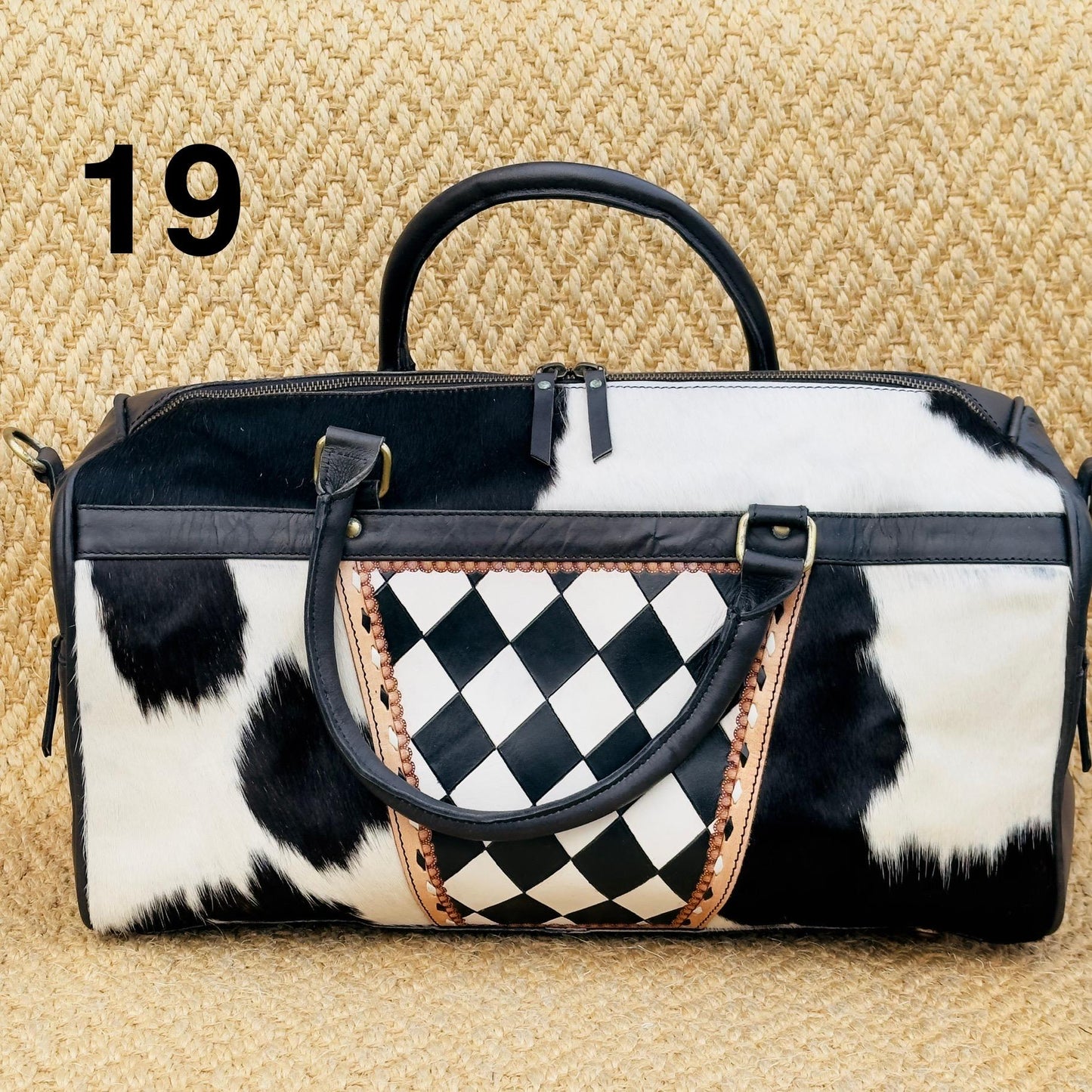 Hide & Leather Duffle Bag with Tooled Detailing in Black or Tan - JayKayBoutiqueOnline