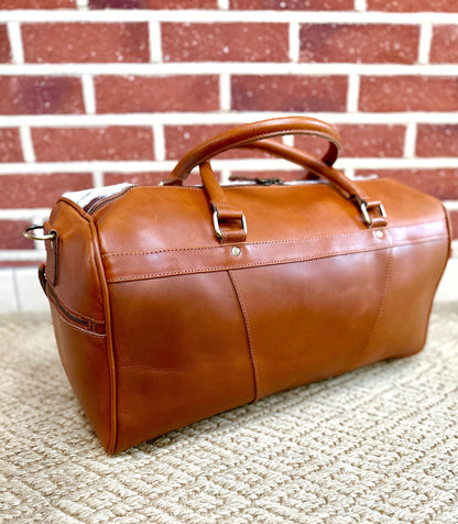 Hide & Leather Duffle Bag with Tooled Detailing in Black or Tan - JayKayBoutiqueOnline