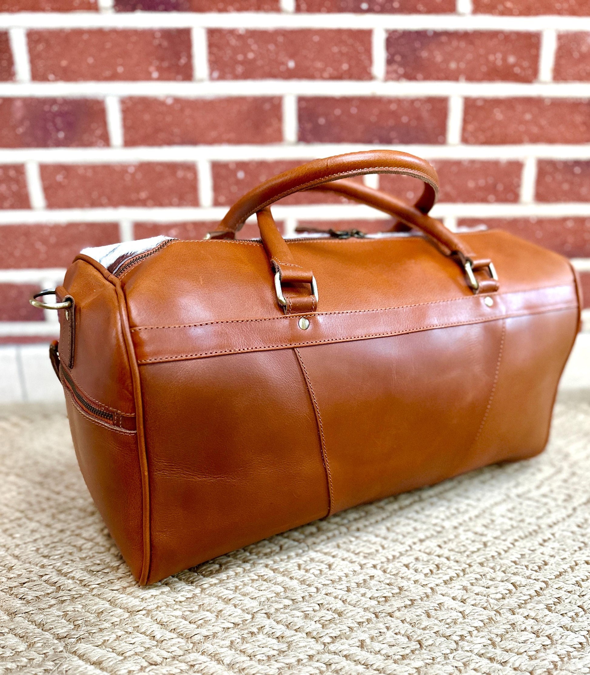 Hide & Leather Duffle Bag with Tooled Detailing in Black or Tan - JayKayBoutiqueOnline