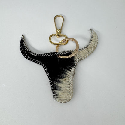 Cowhide Steer Head Keychain - Western Leather Key Fob - Rustic Farmhouse Charm - JayKayBoutiqueOnline