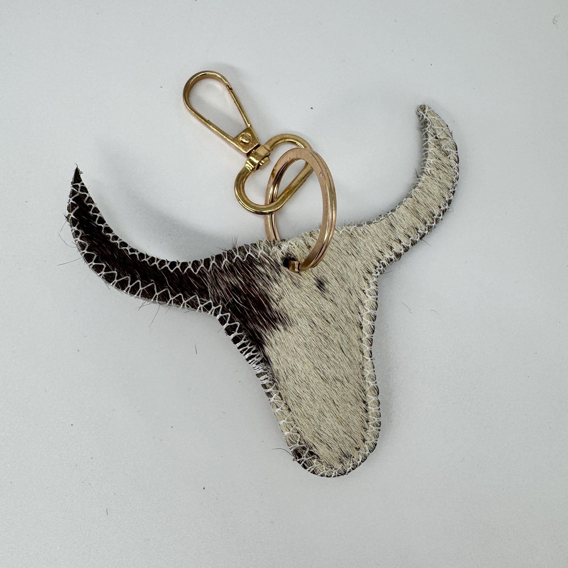 Cowhide Steer Head Keychain - Western Leather Key Fob - Rustic Farmhouse Charm - JayKayBoutiqueOnline
