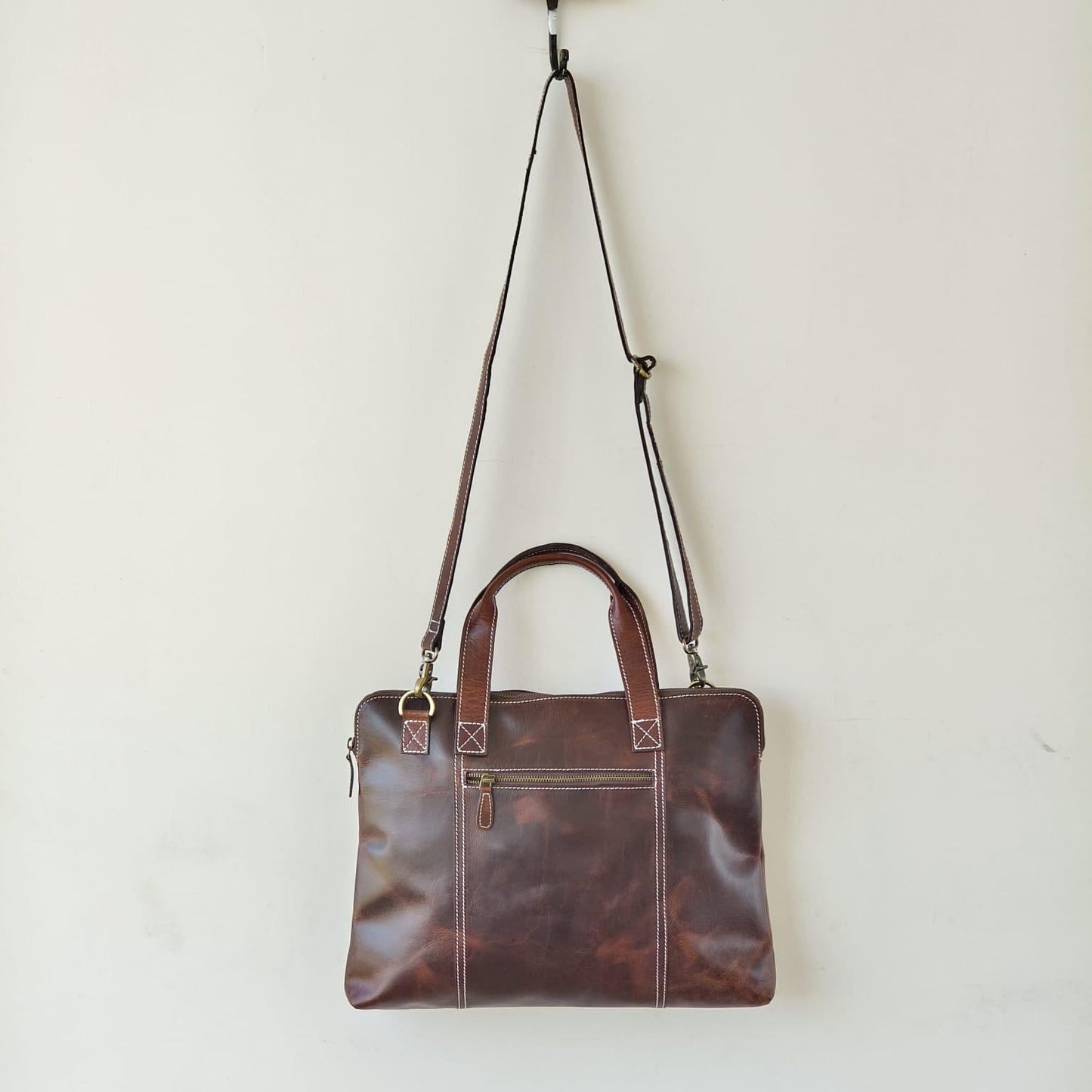 Handcrafted Genuine Leather 15-inch Laptop Briefcase, Contrast Stitch - JayKayBoutiqueOnline
