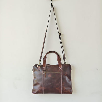 Handcrafted Genuine Leather 15-inch Laptop Briefcase, Contrast Stitch - JayKayBoutiqueOnline