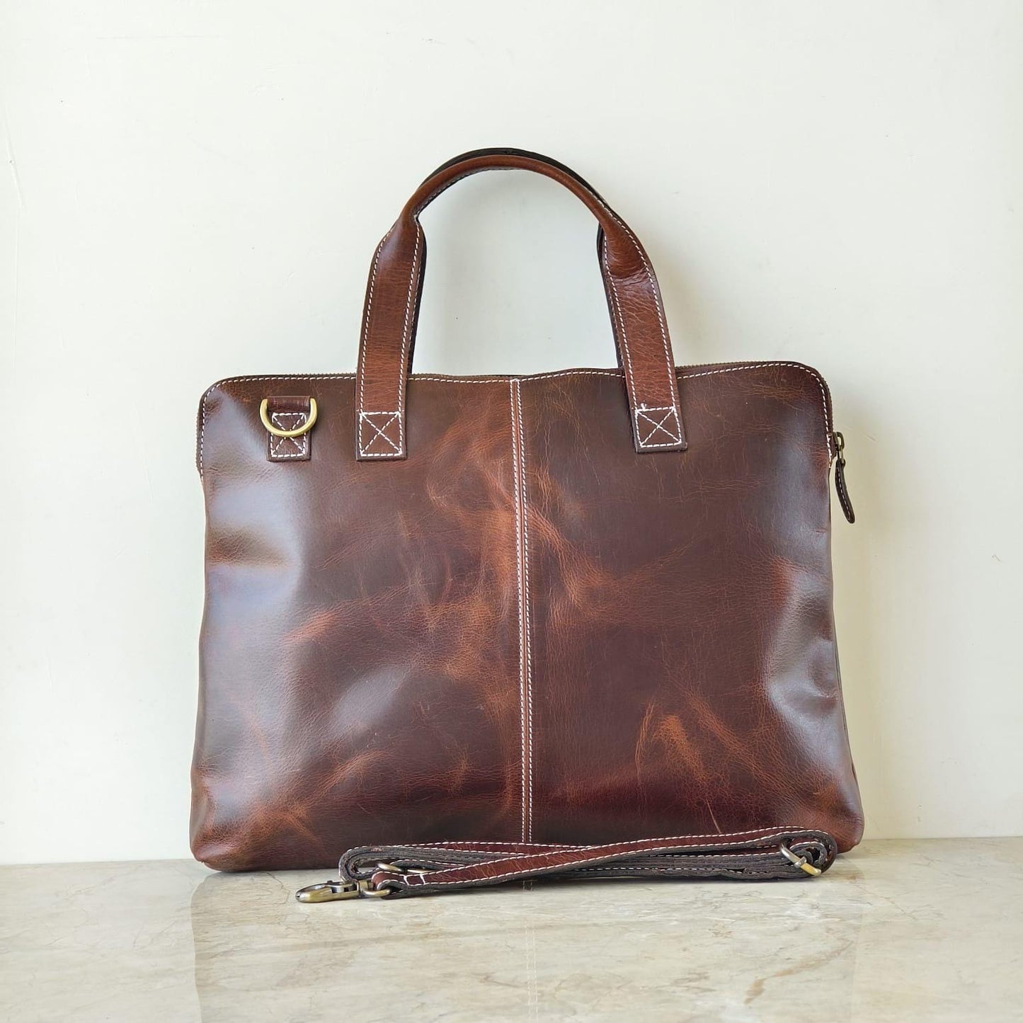 Handcrafted Genuine Leather 15-inch Laptop Briefcase, Contrast Stitch - JayKayBoutiqueOnline