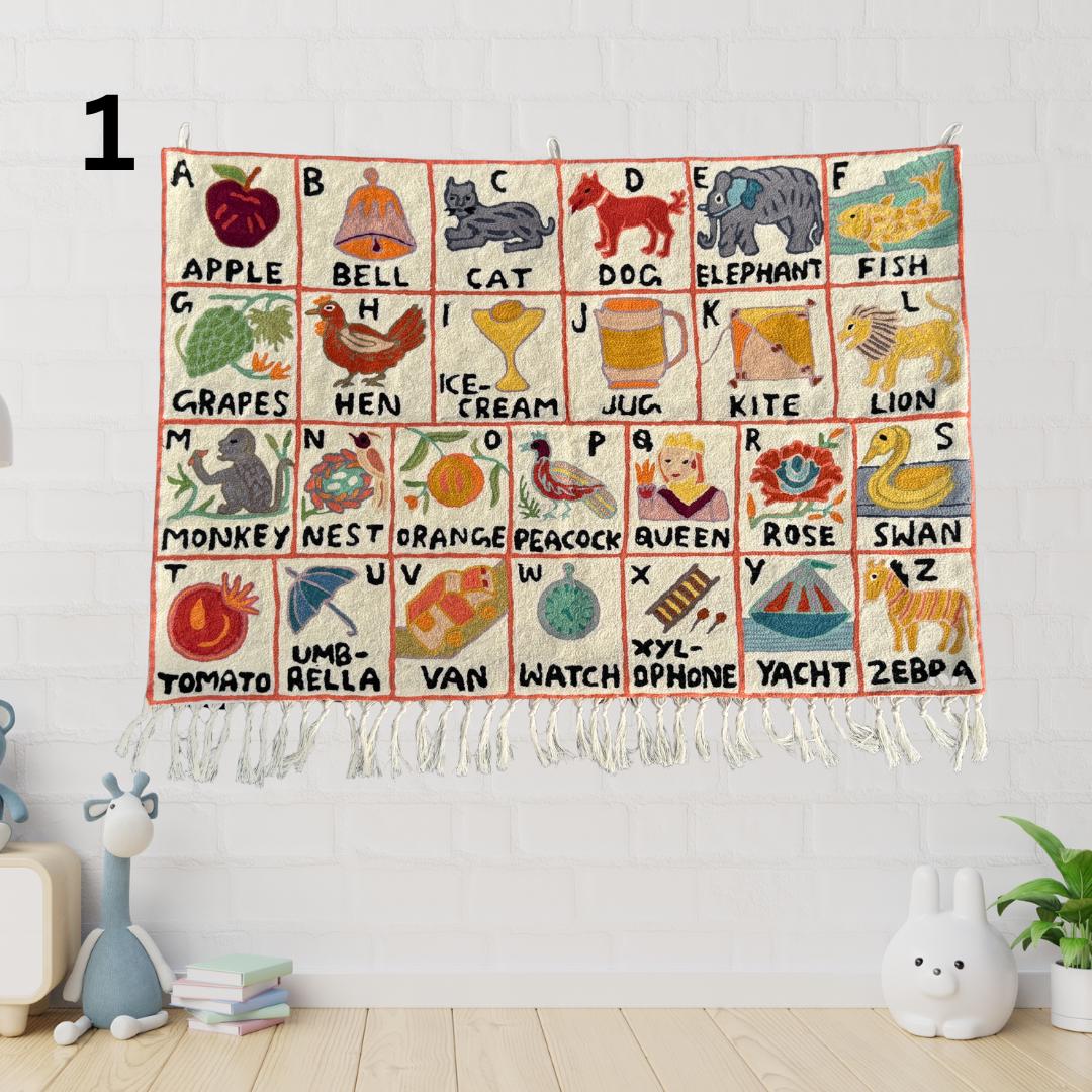 Embroidered Alphabet Tapestry Wall Hanging with Animals - JayKayBoutiqueOnline
