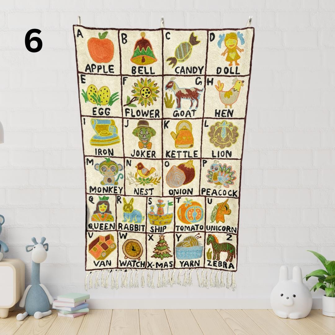 Handmade Alphabet Tapestry Wall Hanging with Animal Embroidery - JayKayBoutiqueOnline