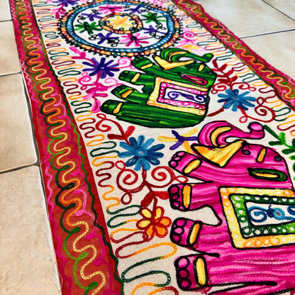 Embroidered Table Runner with Elephant or Floral Design - JayKayBoutiqueOnline