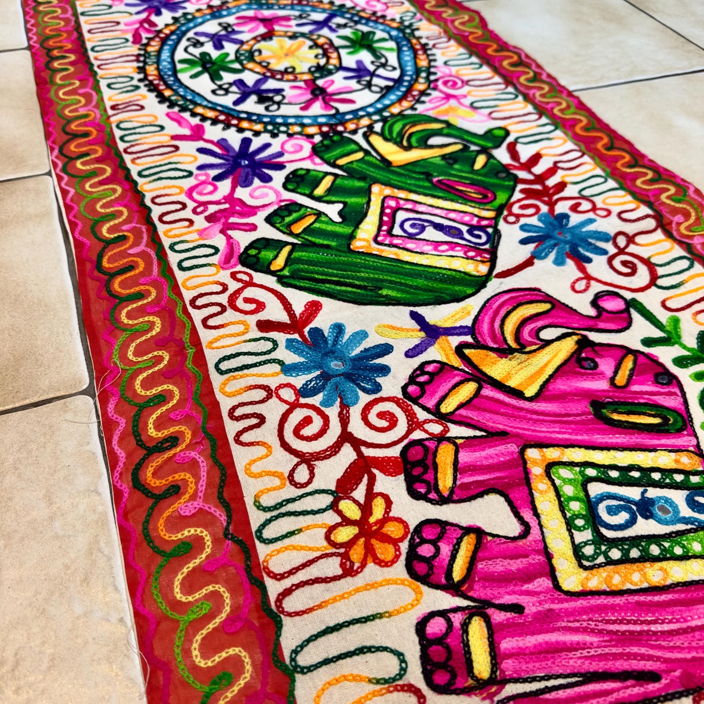 Wall Hanging Table Runner with Elephant or Floral Design - JayKayBoutiqueOnline