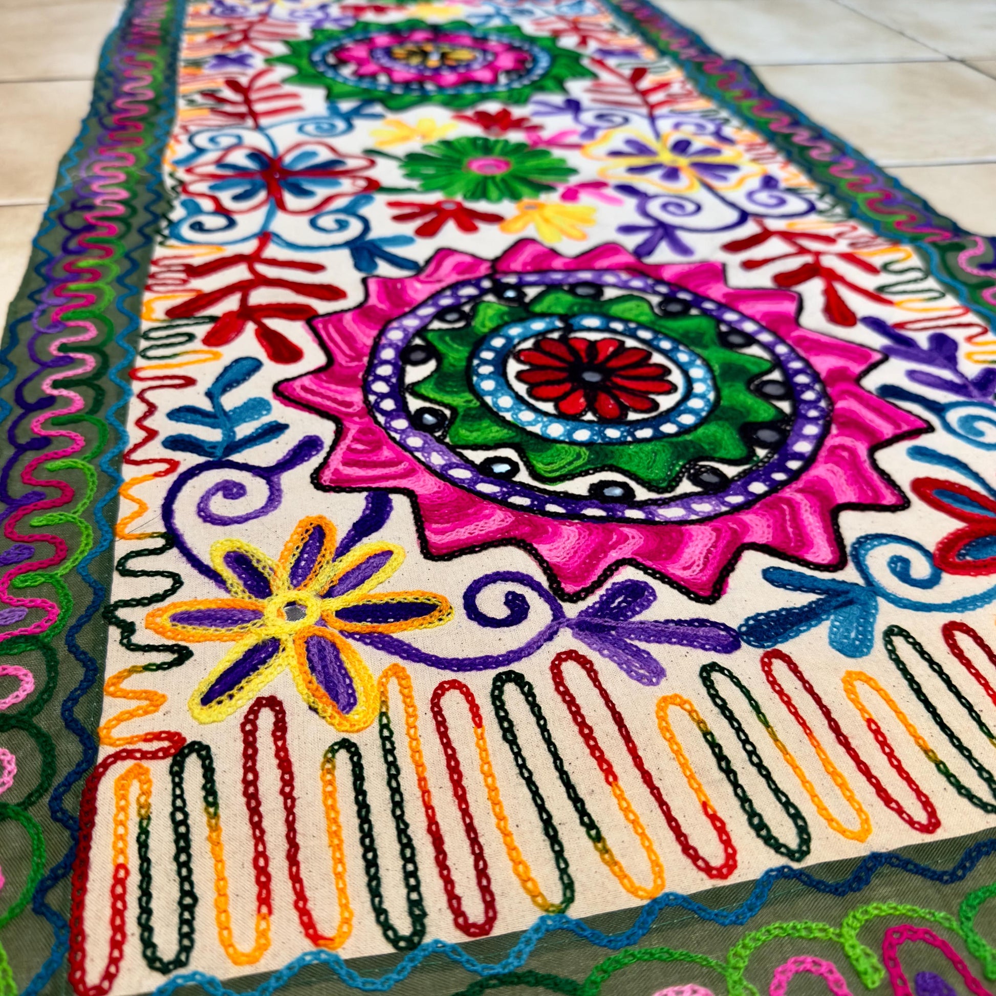 Embroidered Table Runner with Elephant or Floral Design - JayKayBoutiqueOnline