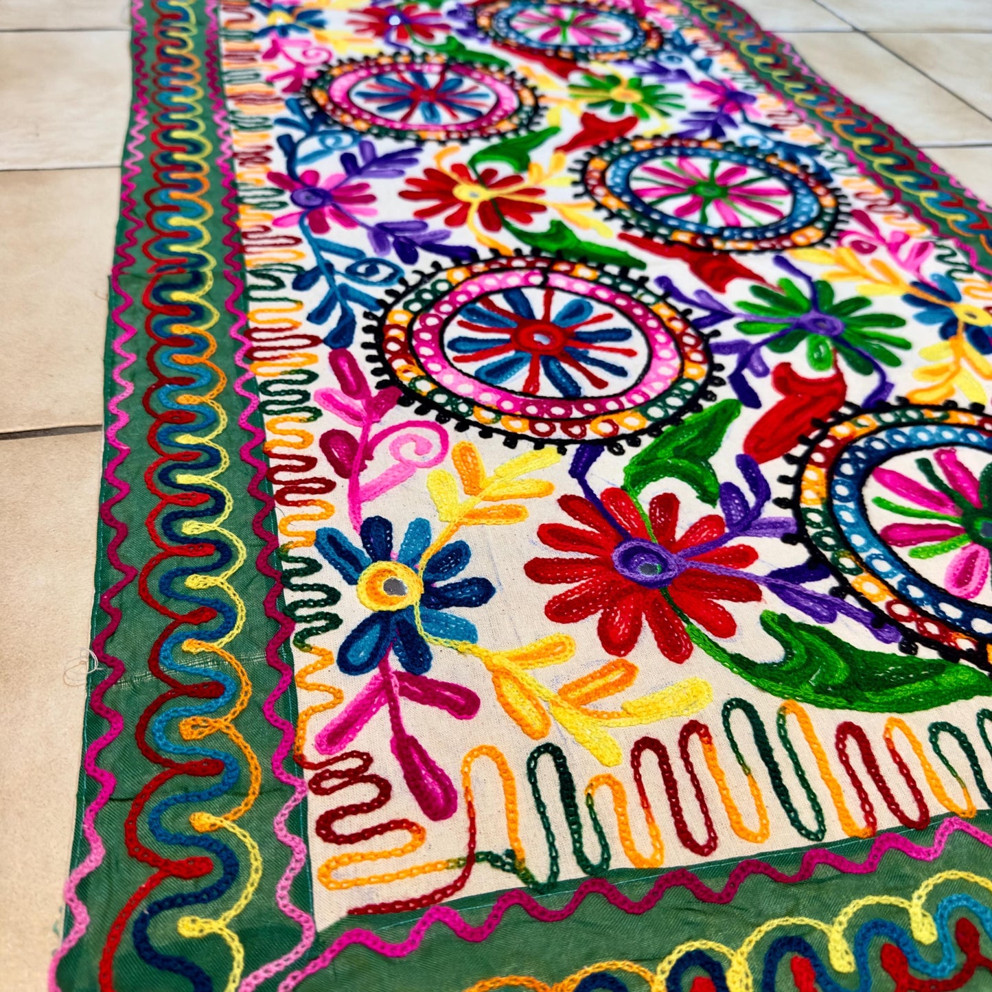 Embroidered Table Runner with Elephant or Floral Design - JayKayBoutiqueOnline