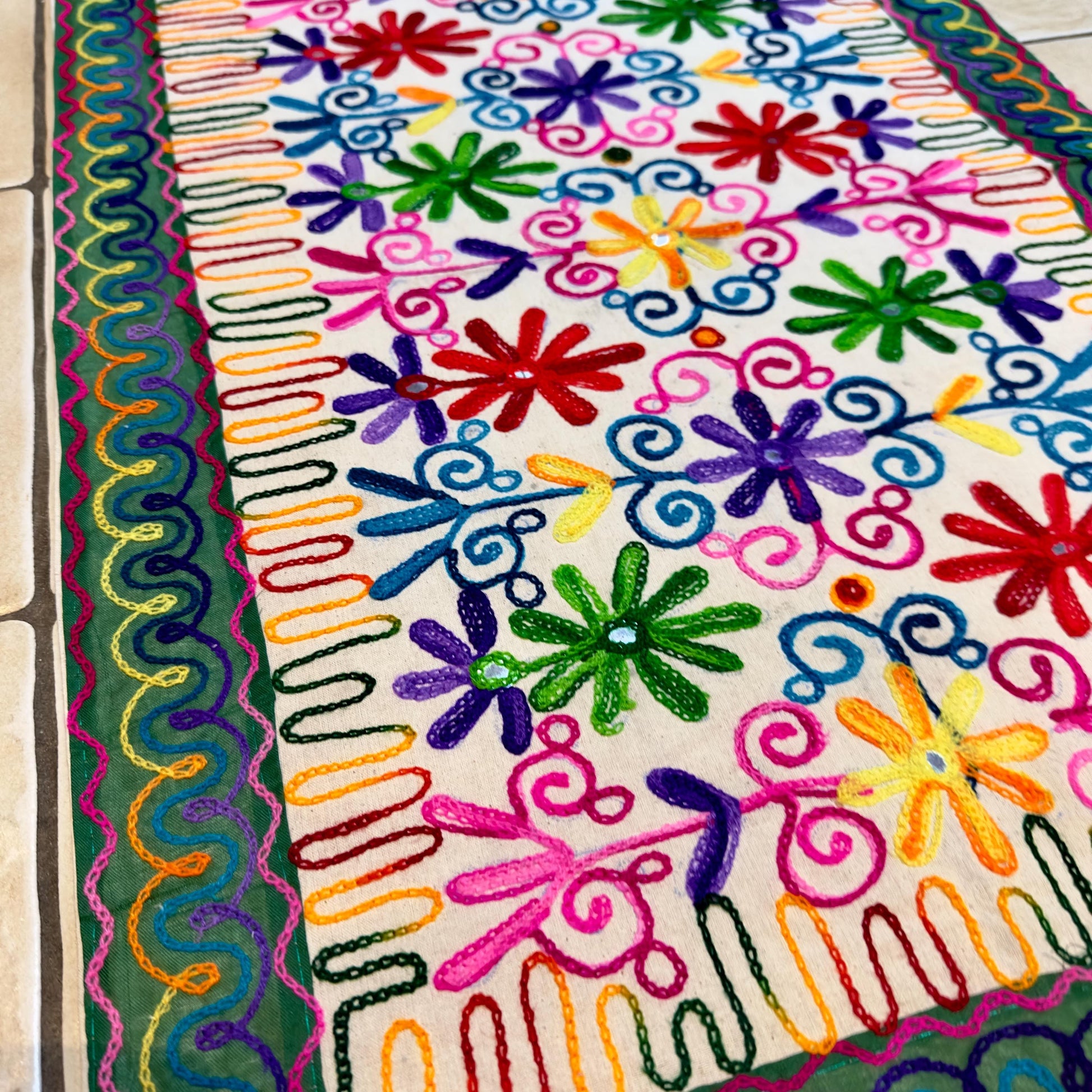 Embroidered Table Runner with Elephant or Floral Design - JayKayBoutiqueOnline