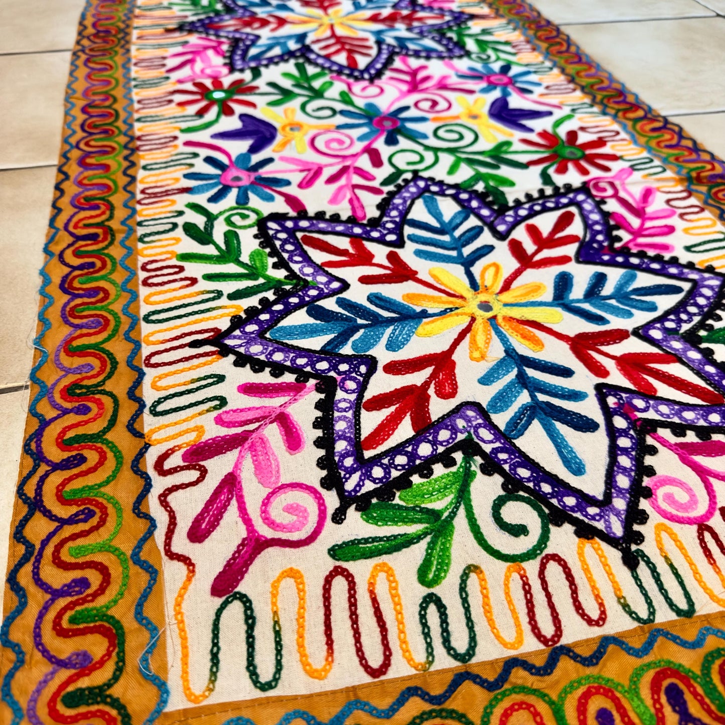 Embroidered Table Runner with Elephant or Floral Design - JayKayBoutiqueOnline