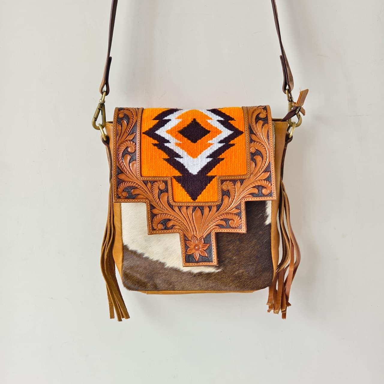 Hand Tooled Leather Cowhide Shoulder Bag - JayKayBoutiqueOnline