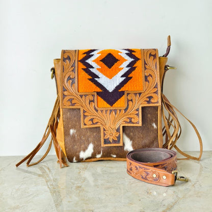 Hand Tooled Leather Cowhide Shoulder Bag - JayKayBoutiqueOnline